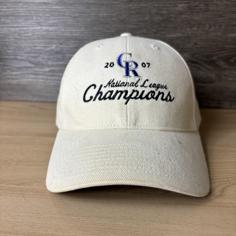 Colorado Rockies Hat Cap Strap Back Mens White MLB Baseball 2007 Champions